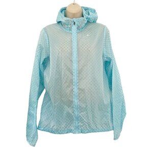 Nike Running Women's Sz M Blue Transparent Full Zip Windbreaker Hooded Jacket